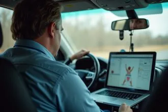 conducteur concentré lors d'un test psychotechnique dans un bureau lumineux