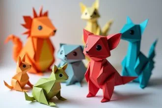 Création en origami 3D avec des pièces colorées assemblées