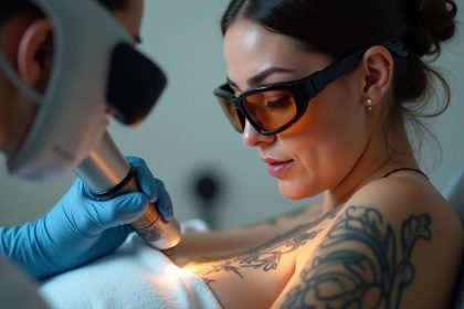 Séance de détatouage au laser en cours avec un patient