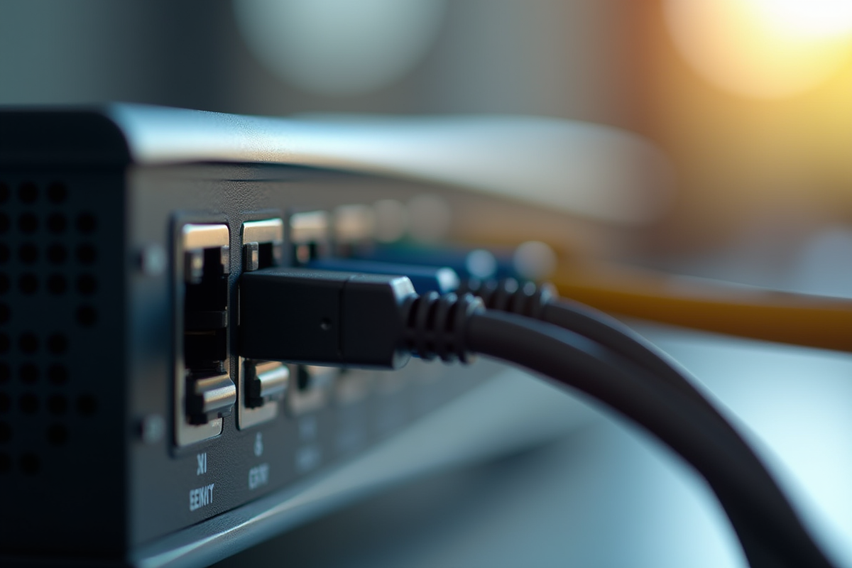 Câbles ethernet connectés sur un appareil réseau