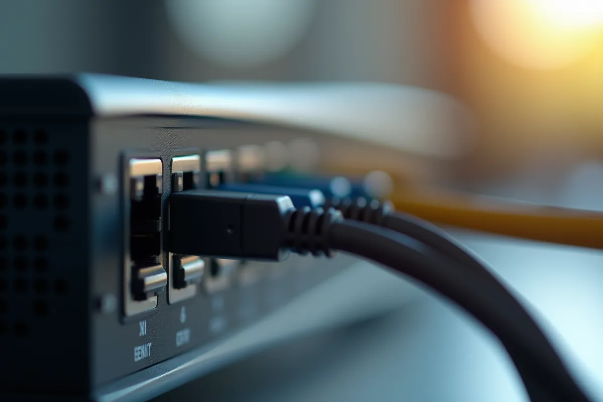 Câbles ethernet connectés sur un appareil réseau
