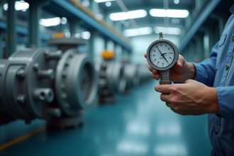 Ingénieur calibrant un capteur différentiel dans une usine moderne