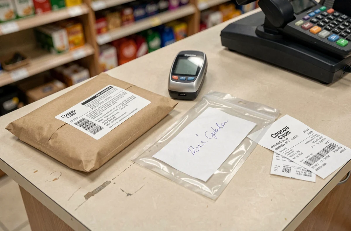 Colis bien préparés avec étiquettes lisibles déposés au comptoir d'un Coucou Cyber pour éviter tout refus de dépôt à Bordeaux