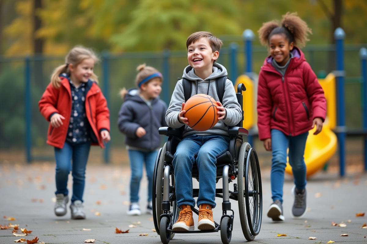 Enfants de différentes origines jouant dans la cour d