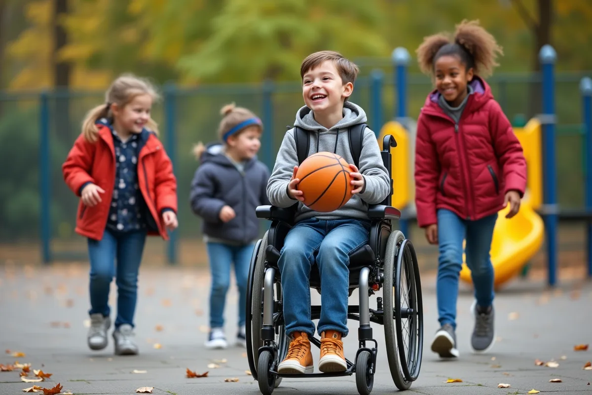 Enfants de différentes origines jouant dans la cour d