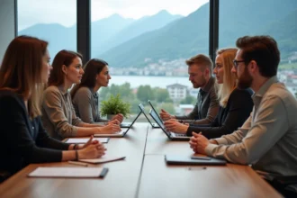 Groupe d'employes divers en réunion à Annecy