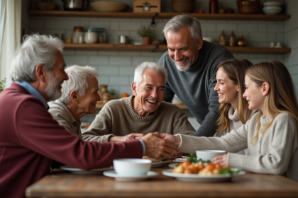 Famille multigenerational autour d'un repas convivial à la maison