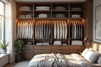 Tee-shirt perdu parmi des vêtements en désordre dans un placard