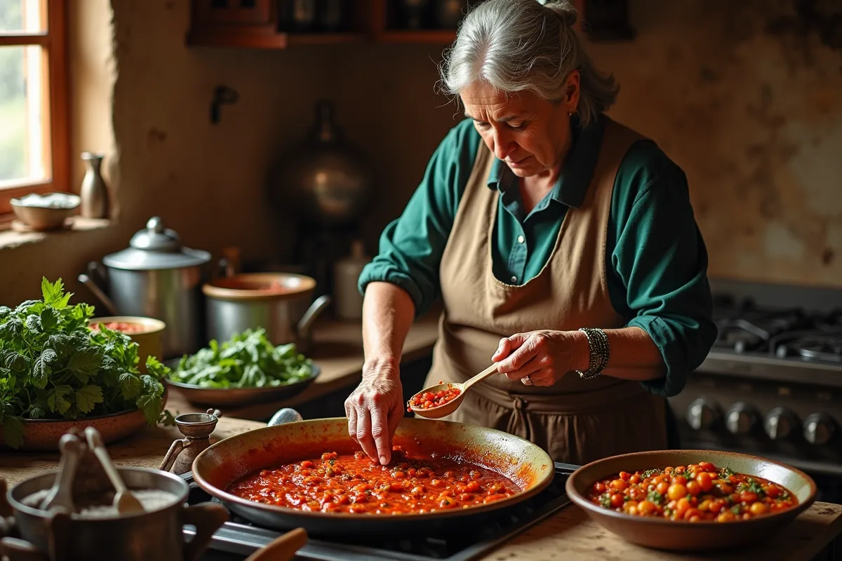 Souk marocain animé avec étals de sauces traditionnelles