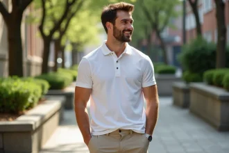 Homme décontracté en polo et chinos en ville
