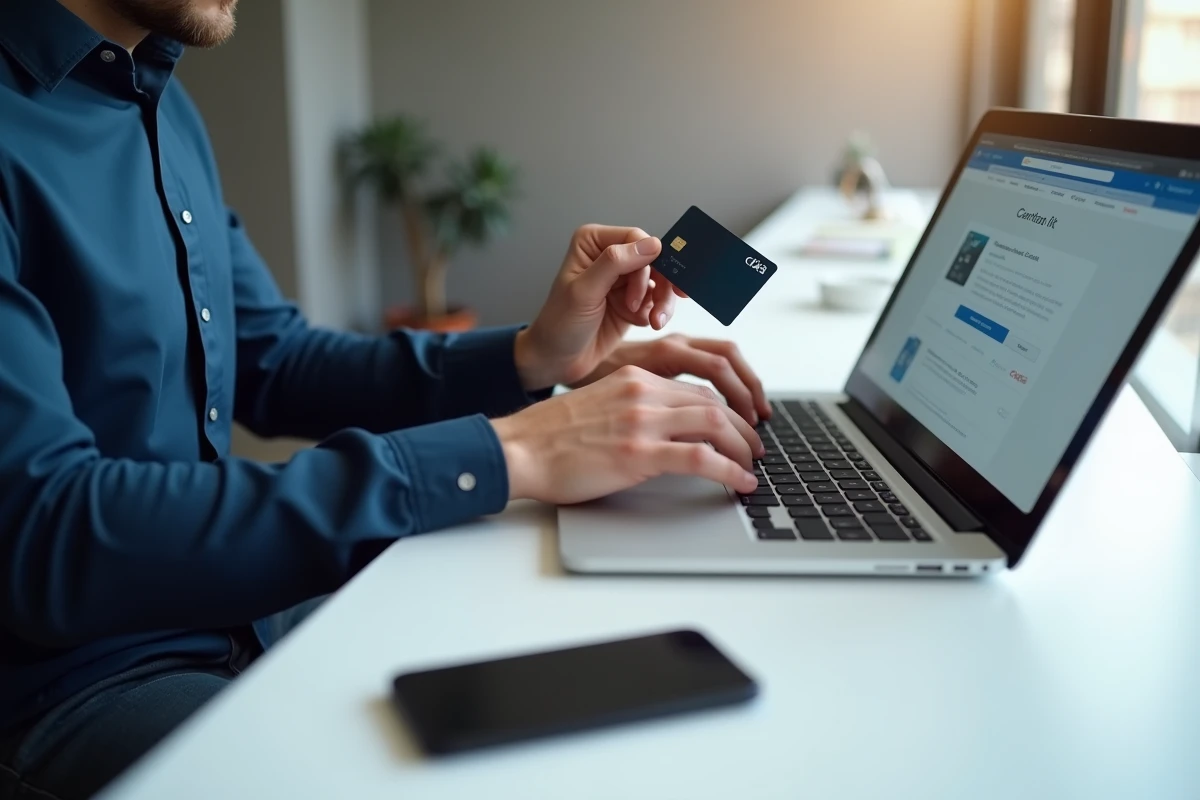 Vue du dessus d'un homme saisissant le numéro d'une carte illicado sur Amazon