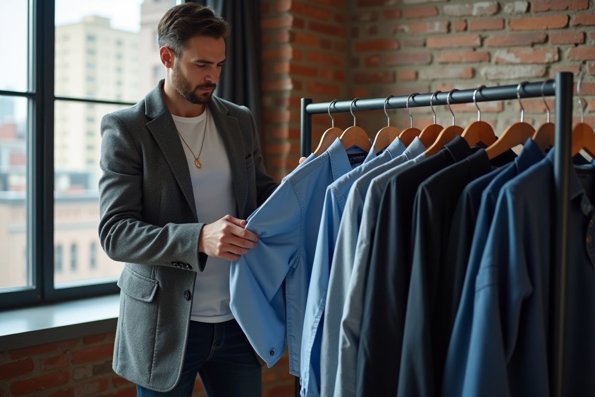 Homme choisissant une chemise dans une armoire urbaine