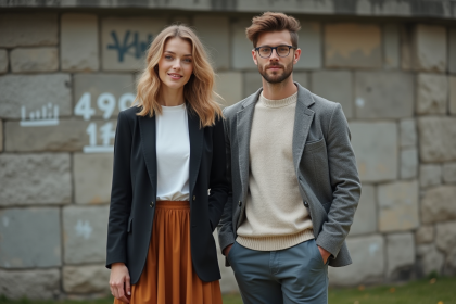 Jeune couple urbain en extérieur avec style décontracté