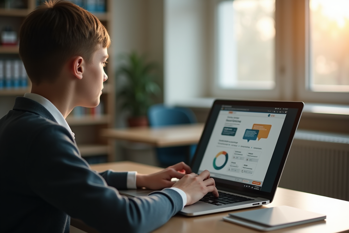 Jeune étudiant concentré sur son ordinateur portable