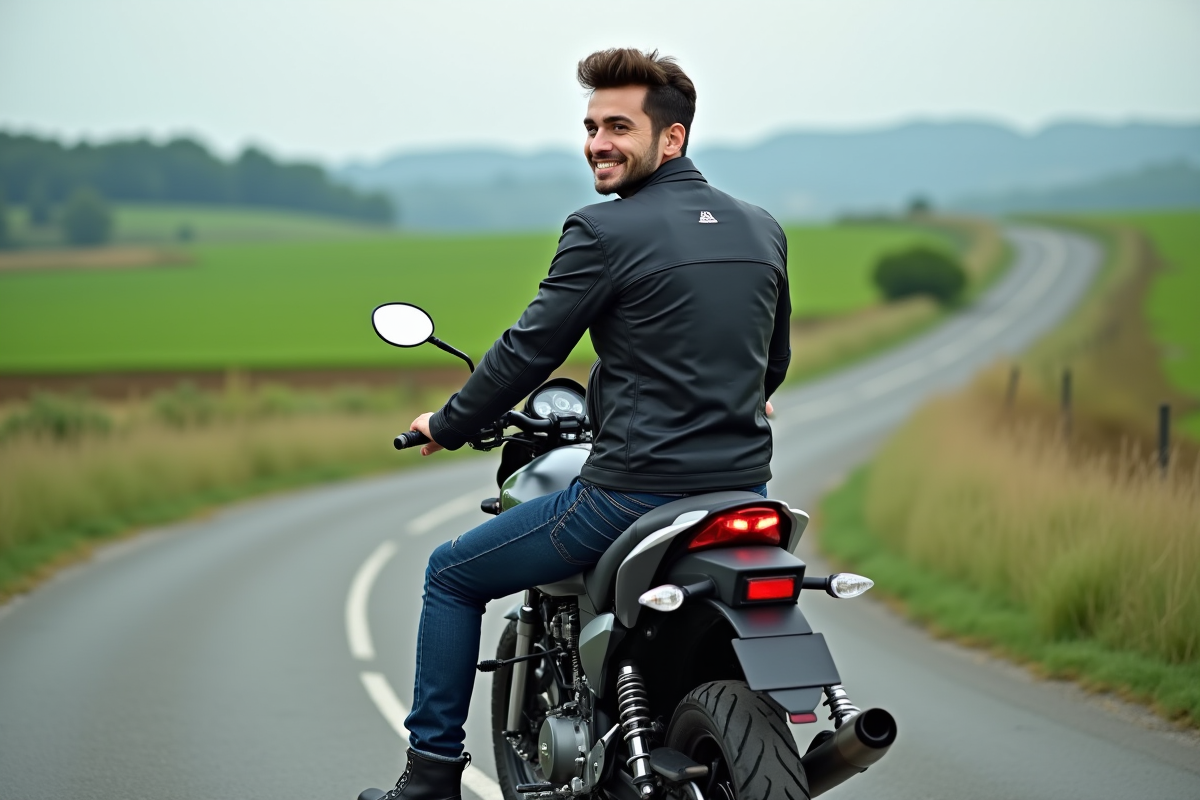 Jeune homme sur une moto Avengers 125 en pleine nature