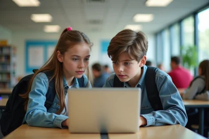 Jeune fille et garçon en classe collaborative pour l'article