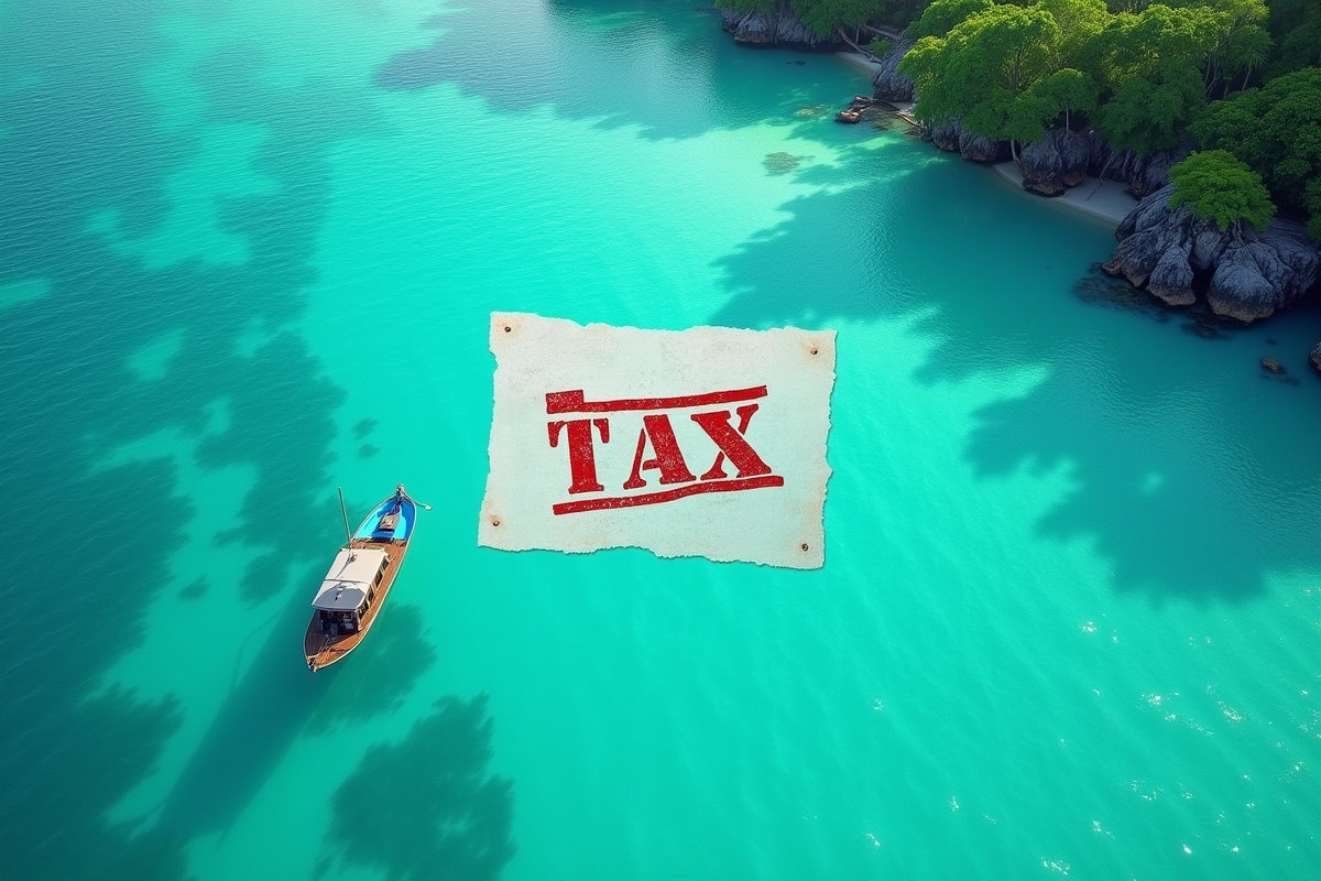 Lagune tropicale vue du dessus avec document taxe sur l