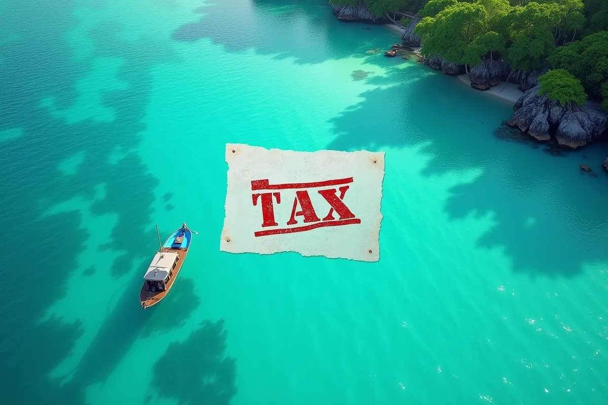 Lagune tropicale vue du dessus avec document taxe sur l