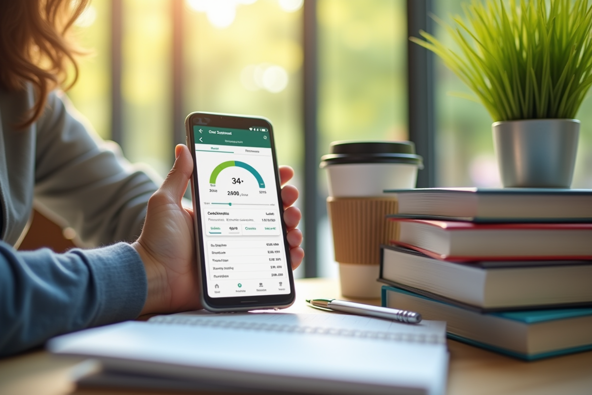 Mains tenant un smartphone avec application financière