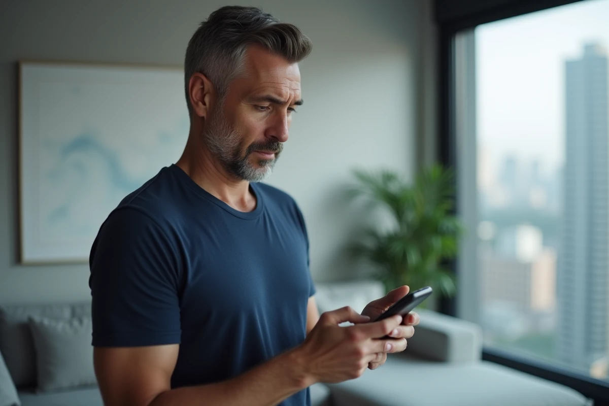 Homme consultant les options de suppression de données privées sur smartphone Instanjmm