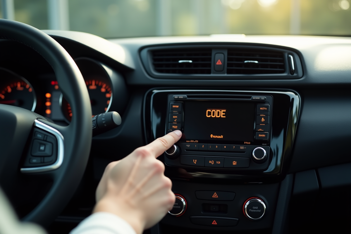 Tableau de bord Renault avec affichage code radio