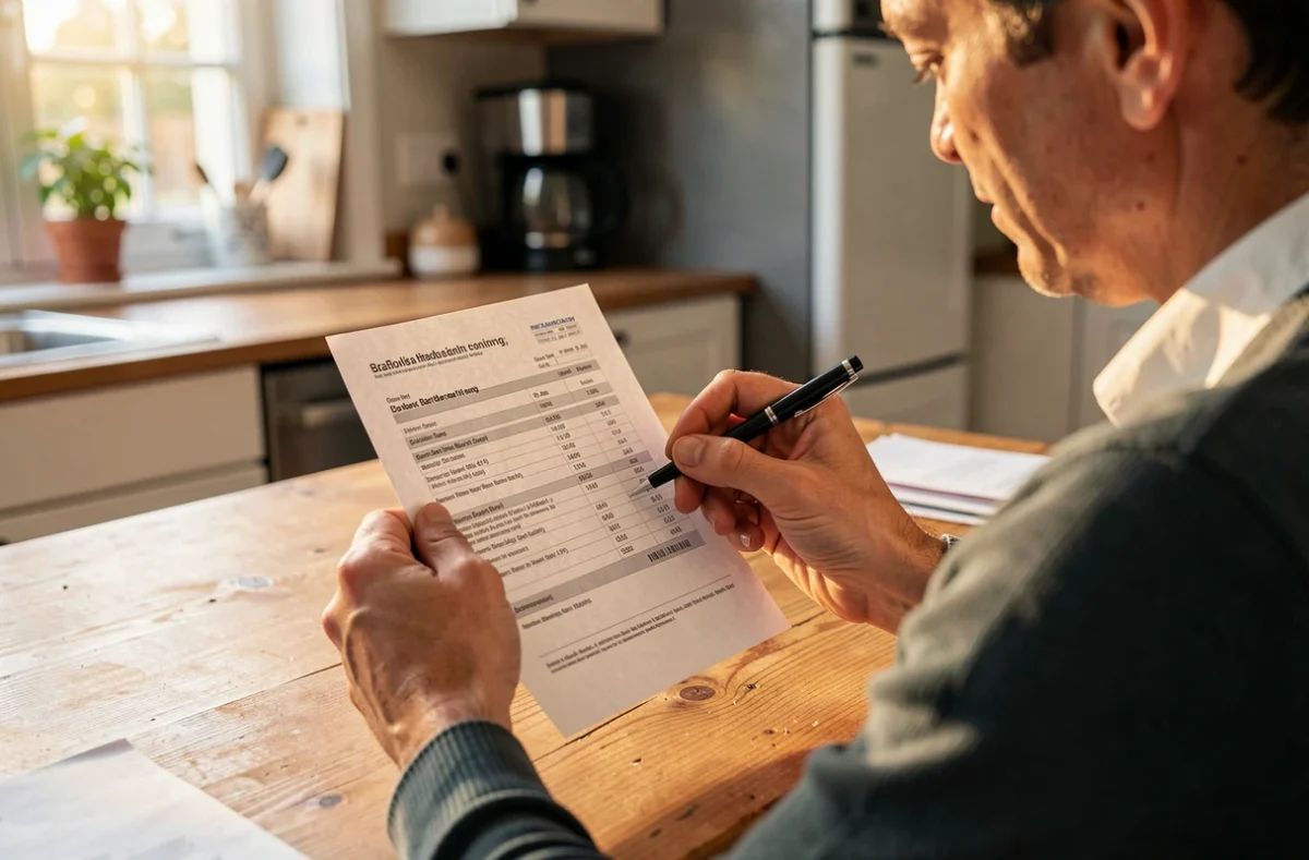 Une personne lit un relevé bancaire papier à sa table