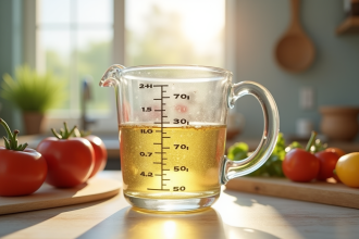 Verre mesure 300 ml sur plan de cuisine moderne